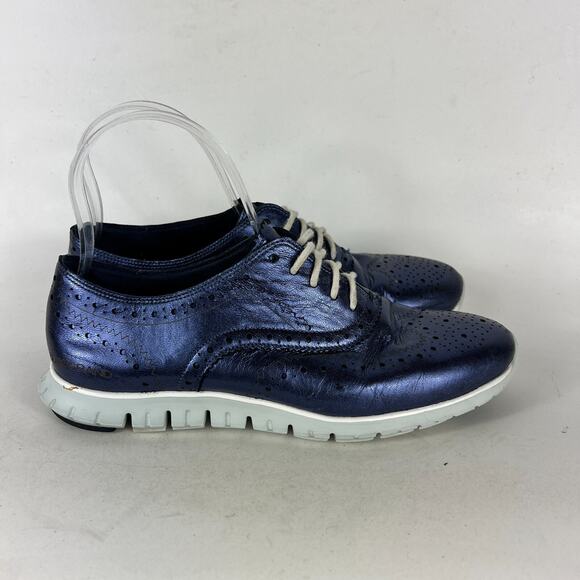 Cole Haan ZeroGrand Shoes Women's 7 Marine Blue Leather Comfort Wingtip Oxford - Picture 2 of 12
